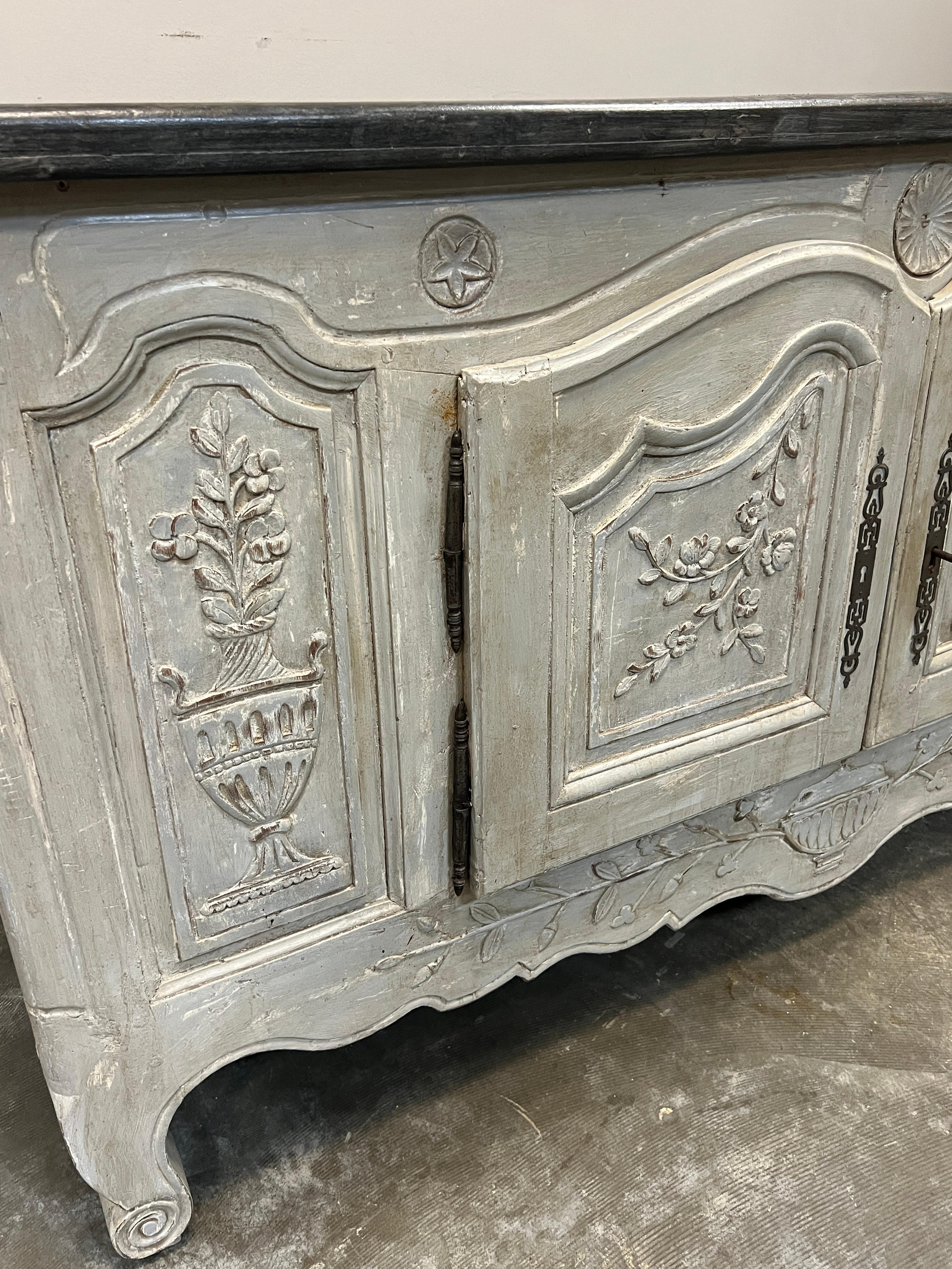 Hand-Carved Painted Louis XV French Provincial Carved Wood Buffet For Sale