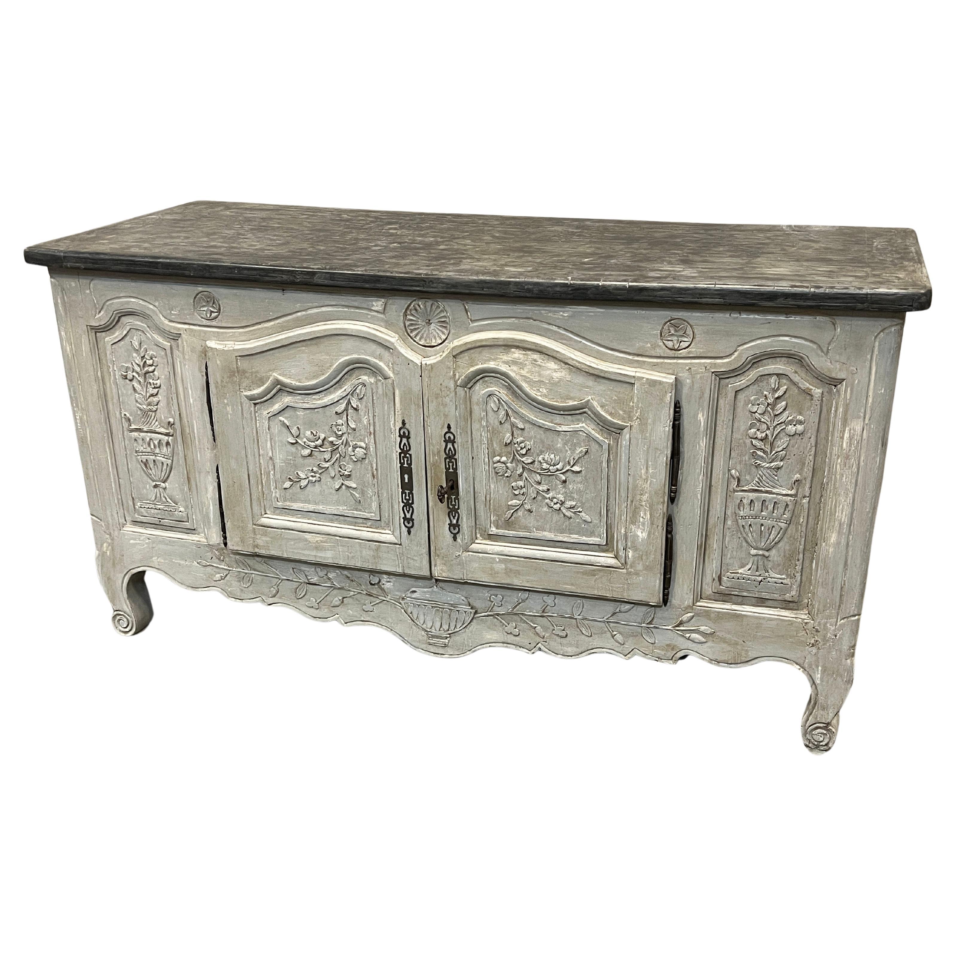 Painted Louis XV French Provincial Carved Wood Buffet