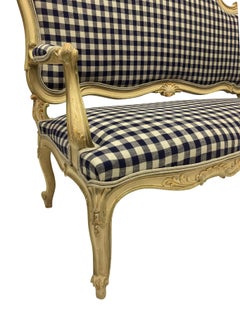 Painted Louis XV Style Canape in Navy Gingham Linen