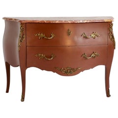 Painted Louis XV Style Commode Bombe with Ormolu and Marble Top