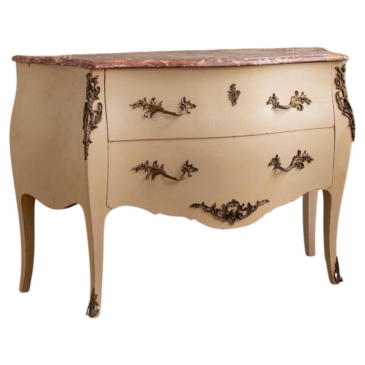 Painted Louis XV Style Commode Bombe with Ormolu and Marble Top