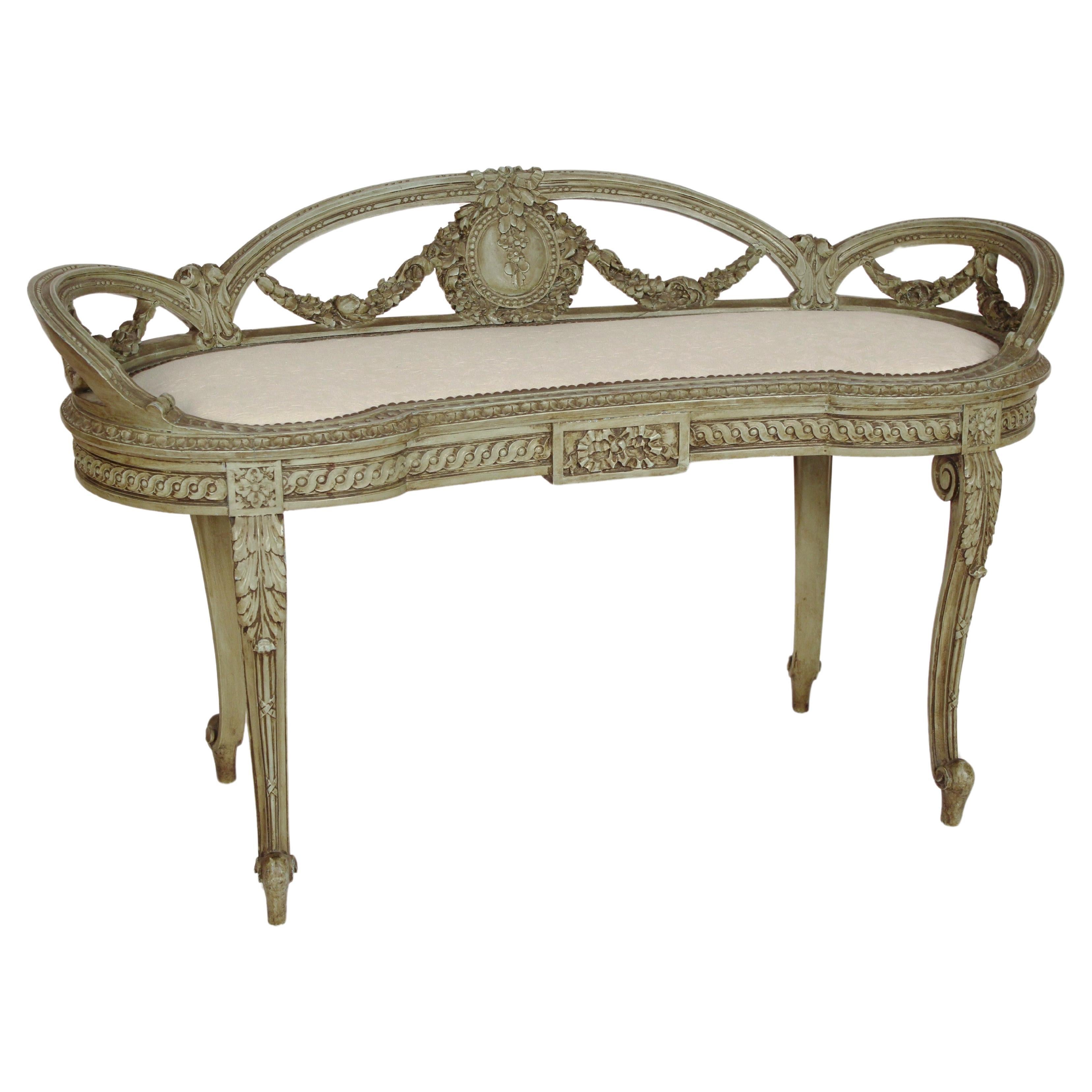 Painted Louis XV / XVI Transistional Style Bench For Sale