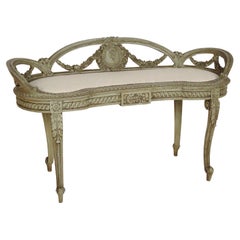 Vintage Painted Louis XV / XVI Transistional Style Bench