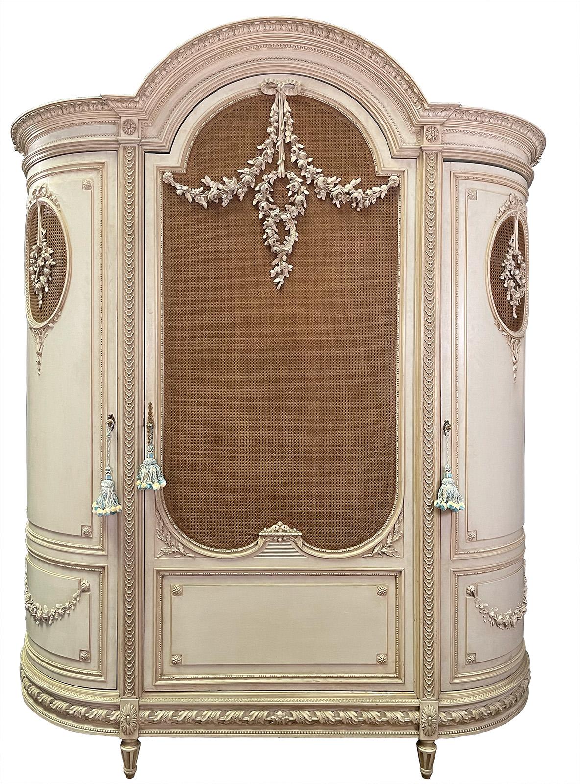 Painted Louis XVI Bedroom Suite with Triple-Dressing Mirror In Good Condition In Salt Lake City, UT