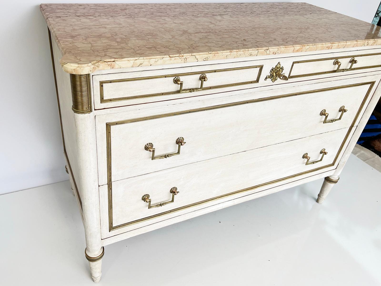 Painted Louis XVI Style Commode with Marble Top For Sale 6
