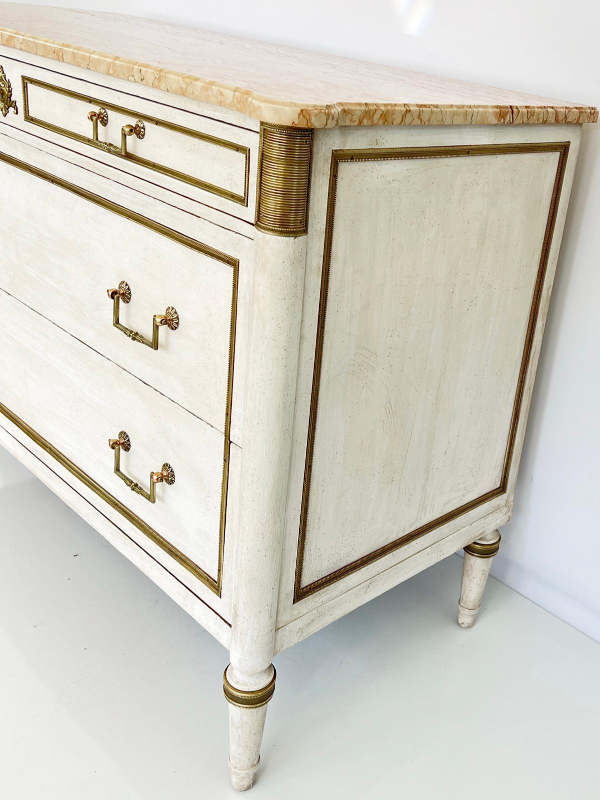 Painted Louis XVI Style Commode with Marble Top For Sale 7