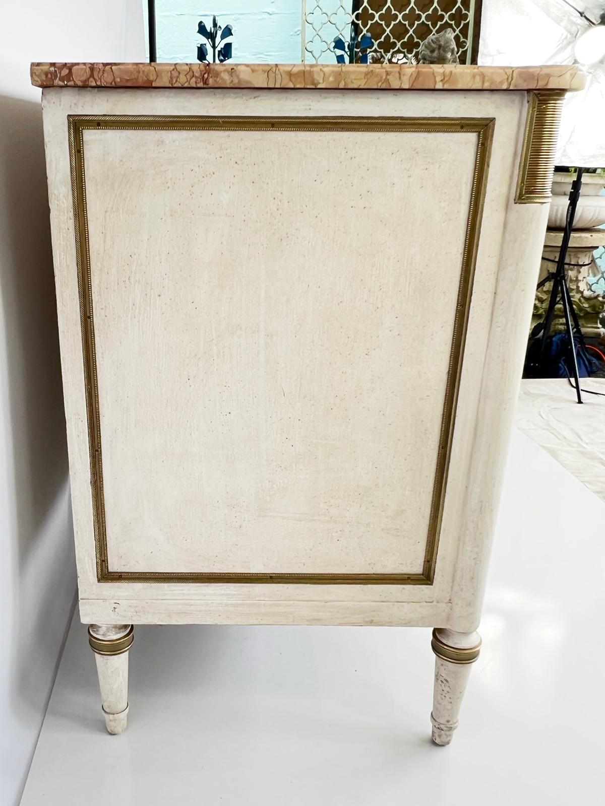 20th Century Painted Louis XVI Style Commode with Marble Top For Sale