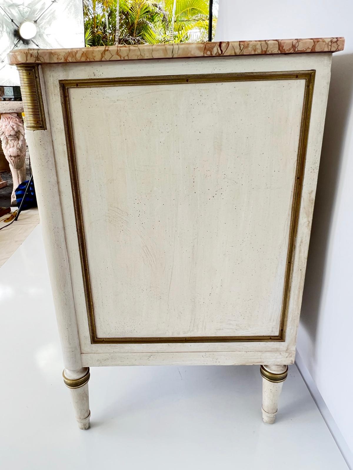 Brass Painted Louis XVI Style Commode with Marble Top For Sale