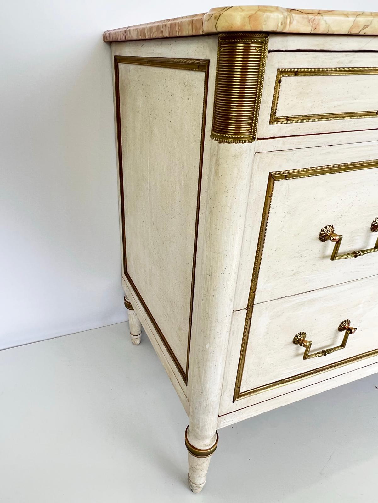 Painted Louis XVI Style Commode with Marble Top For Sale 3