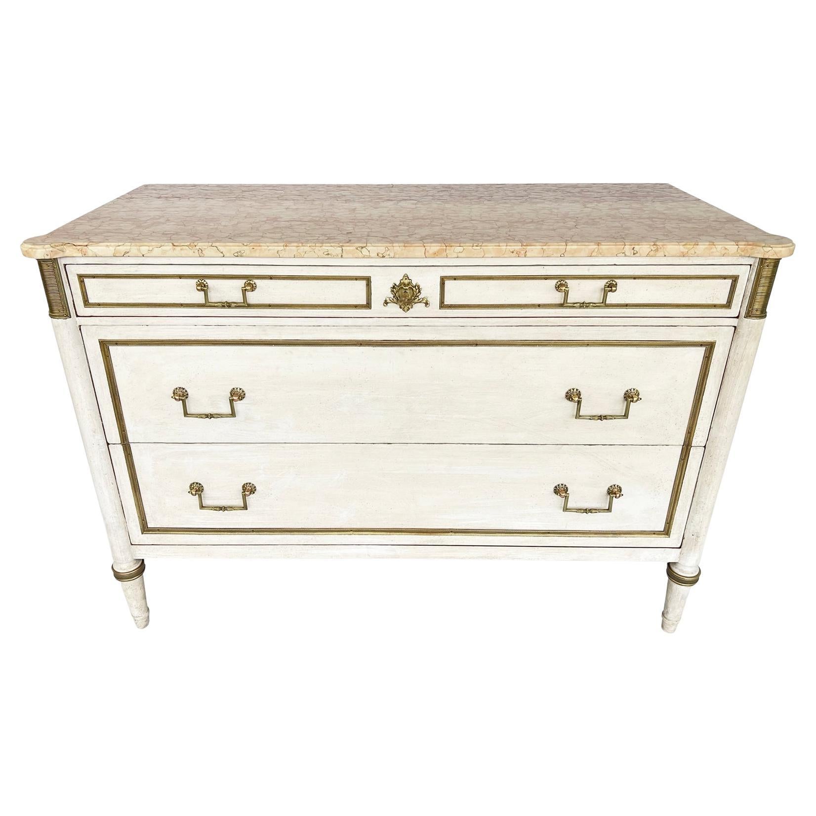 Painted Louis XVI Style Commode with Marble Top