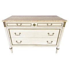 Antique Painted Louis XVI Style Commode with Marble Top