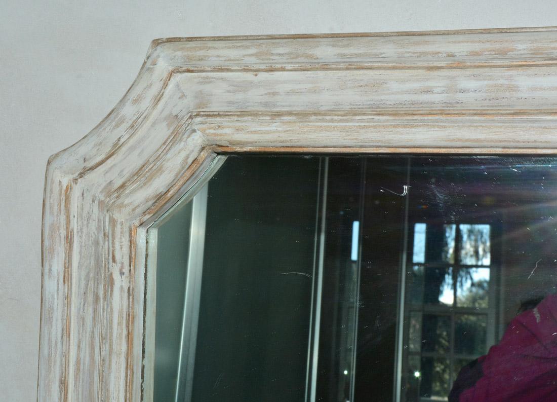 White washed full length Louis XVI style pier mirror classical in style. Can work well in Swedish Gustavian or French country style setting.