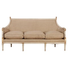 Vintage Painted Louis XVI style six leg sofa circa 1940 with gilt hightlights