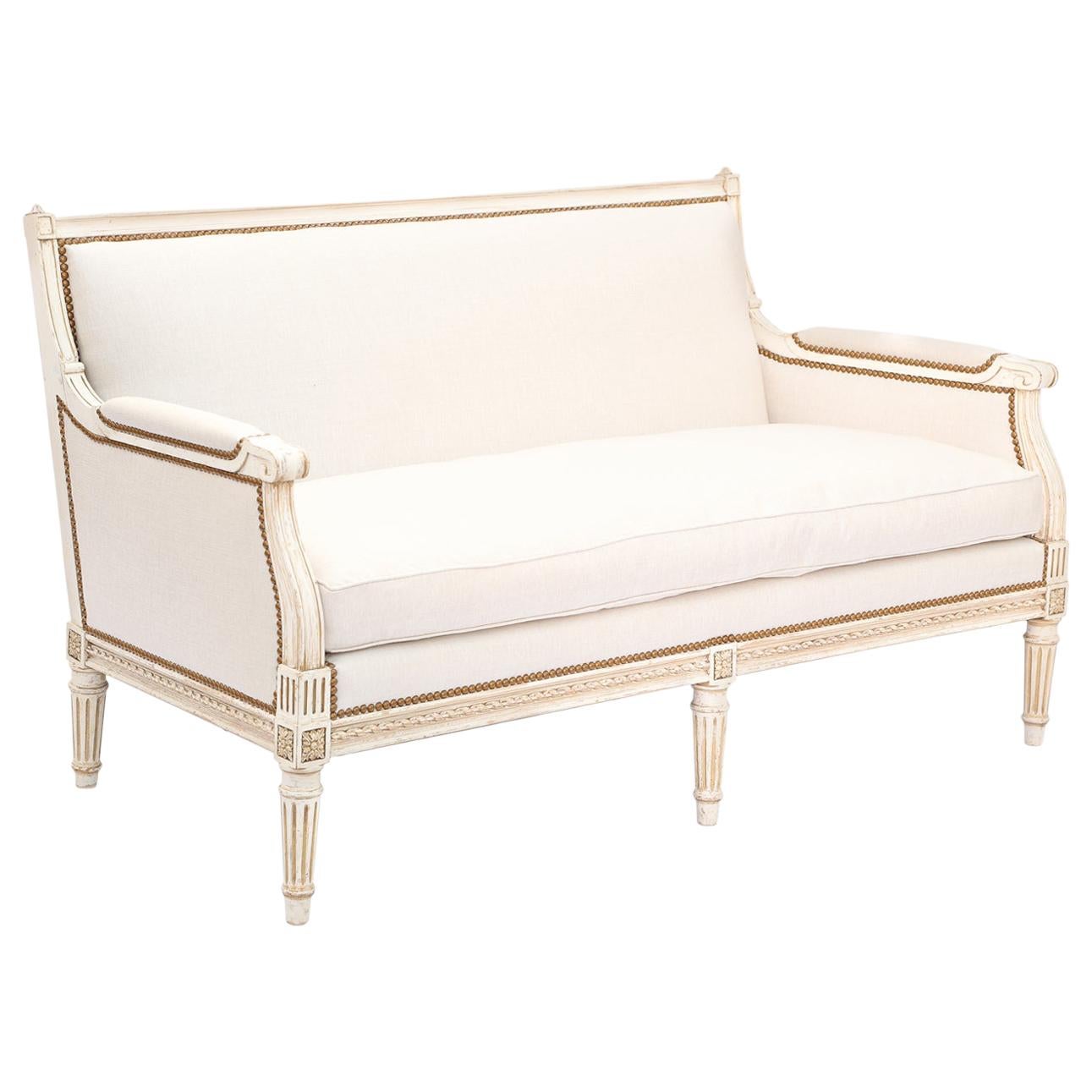 Painted Louis XVI Style Upholstered Sofa - Pair Available