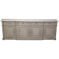 Antique Painted Louis XVI-Style Walnut Enfilade with Shaped White Marble Top
