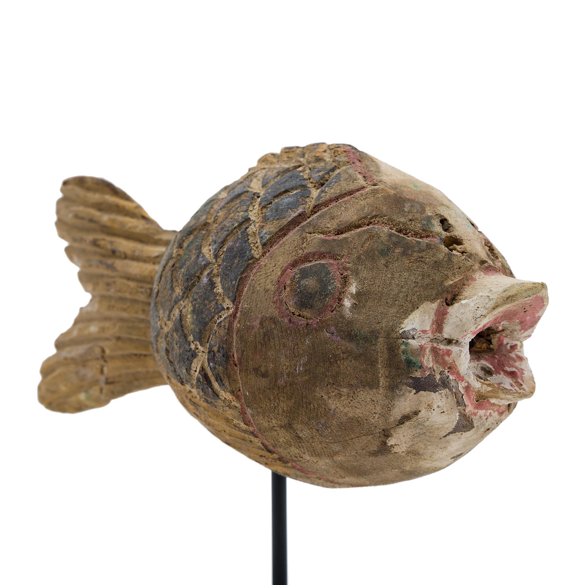 Carved Painted Lucky Fish Sculpture