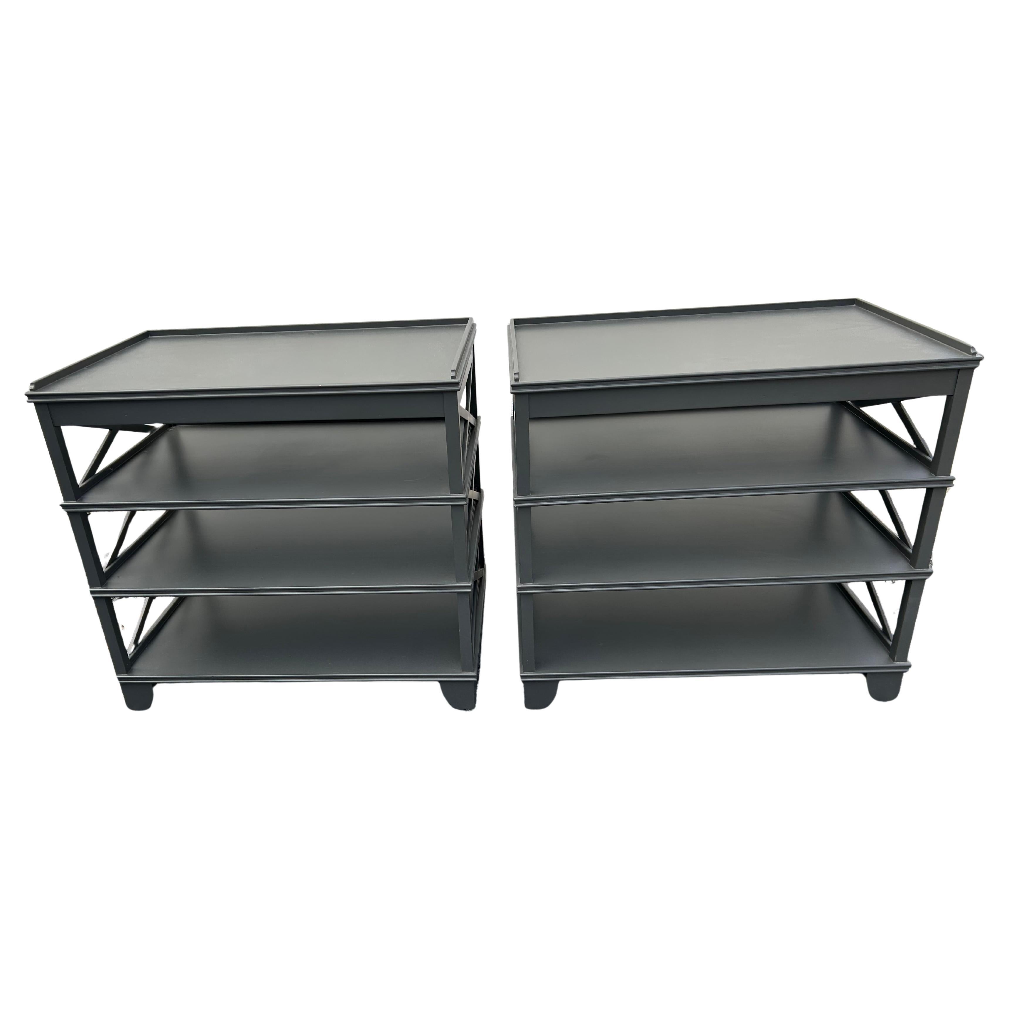 Painted Mahogany Night Stands End Tables with X Motif and Shelves For Sale