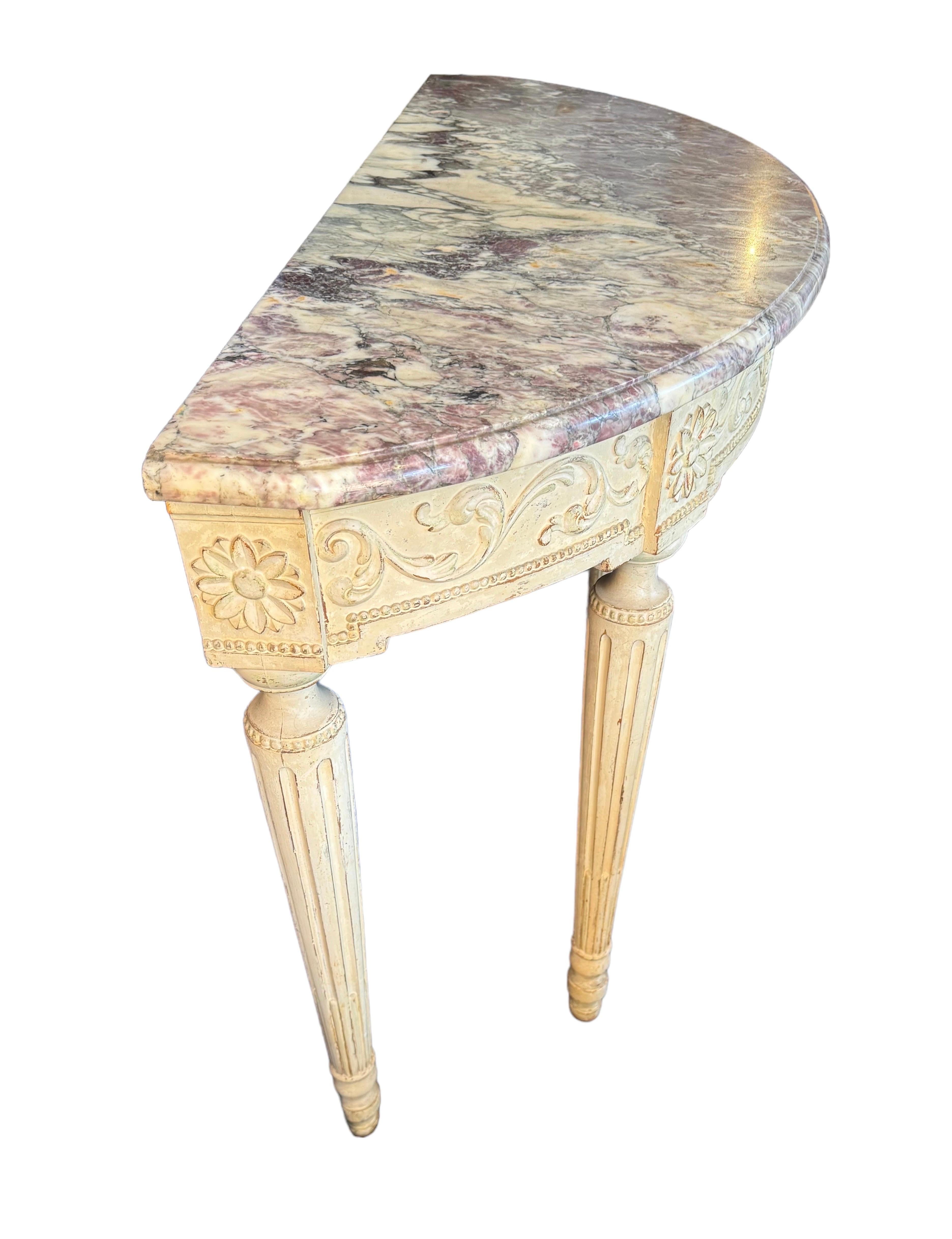 French Painted Marble Top Console For Sale