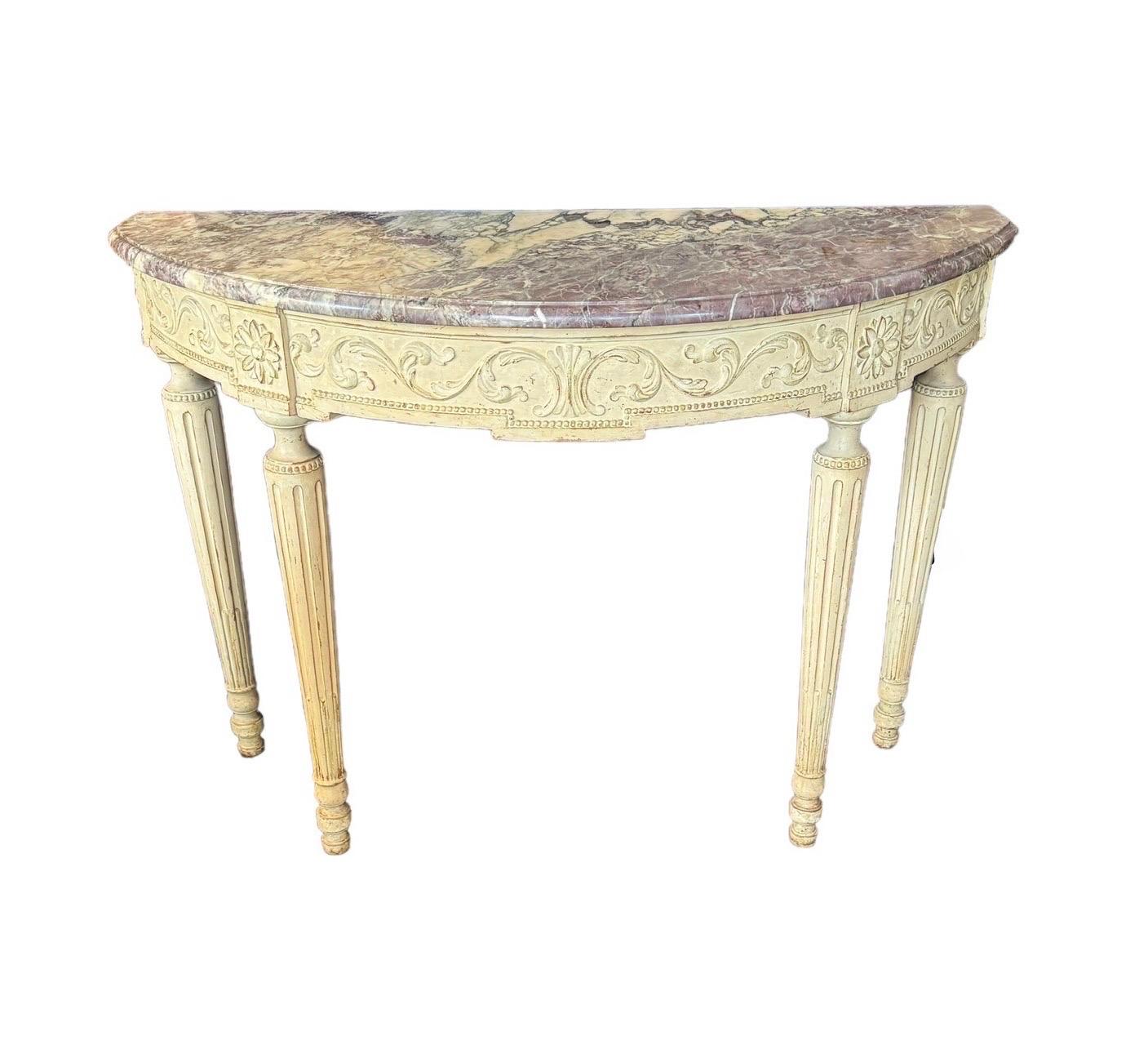 Oak Painted Marble Top Console For Sale