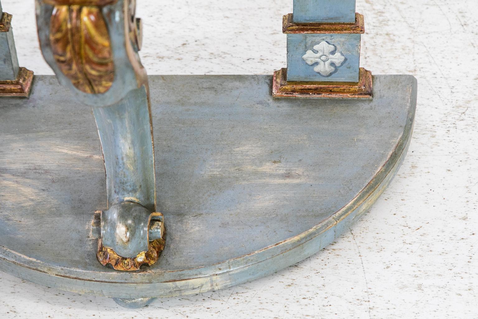 Hand-Painted Painted Marble-Top Demilune Console Table