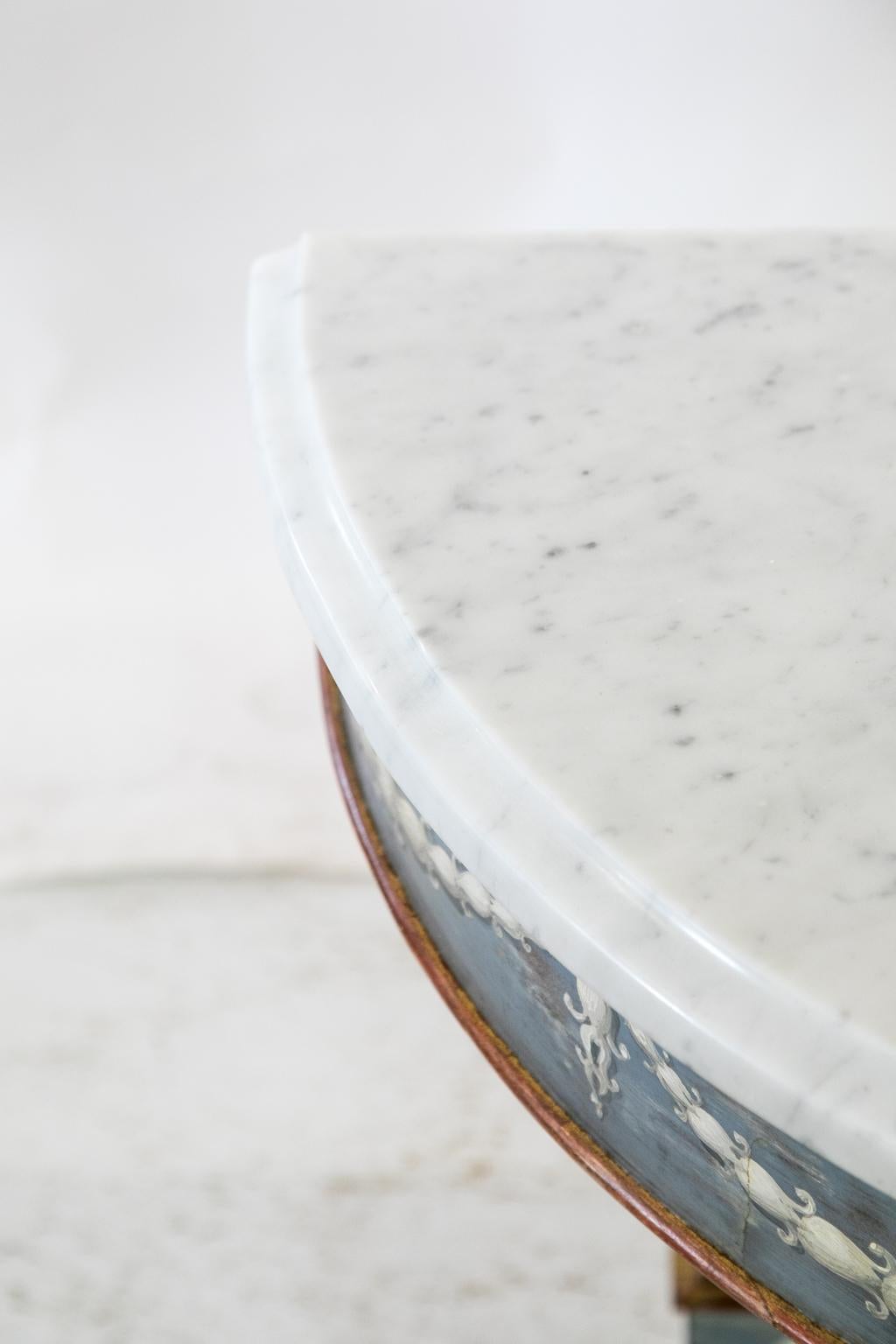 Painted Marble-Top Demilune Console Table In Good Condition In Wilson, NC