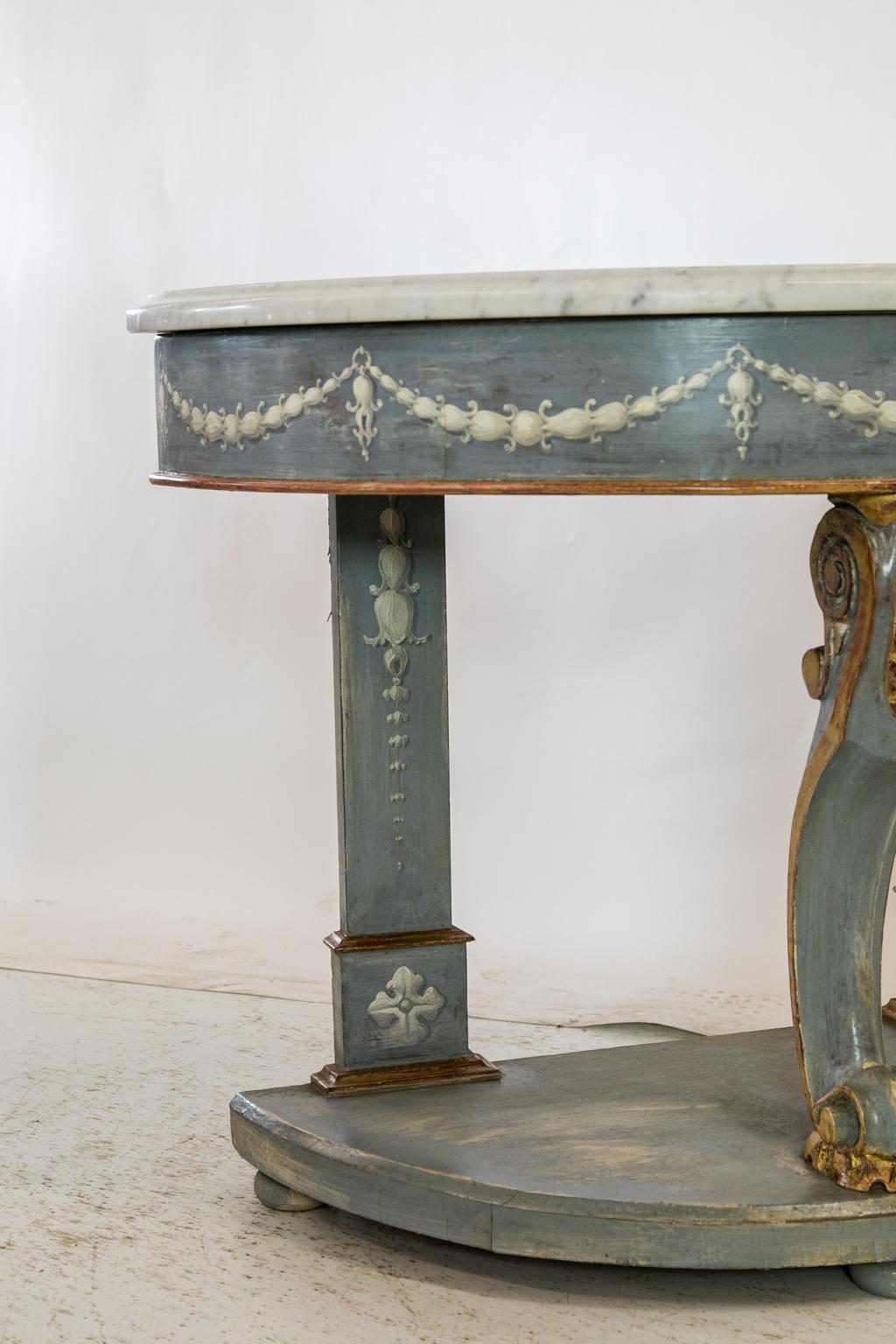 Painted Marble-Top Demilune Console Table 1