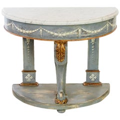 Painted Marble-Top Demilune Console Table Painted Marble-Top Demilune Console Table
