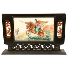 Painted Japanese  Marble Warrior Panel 