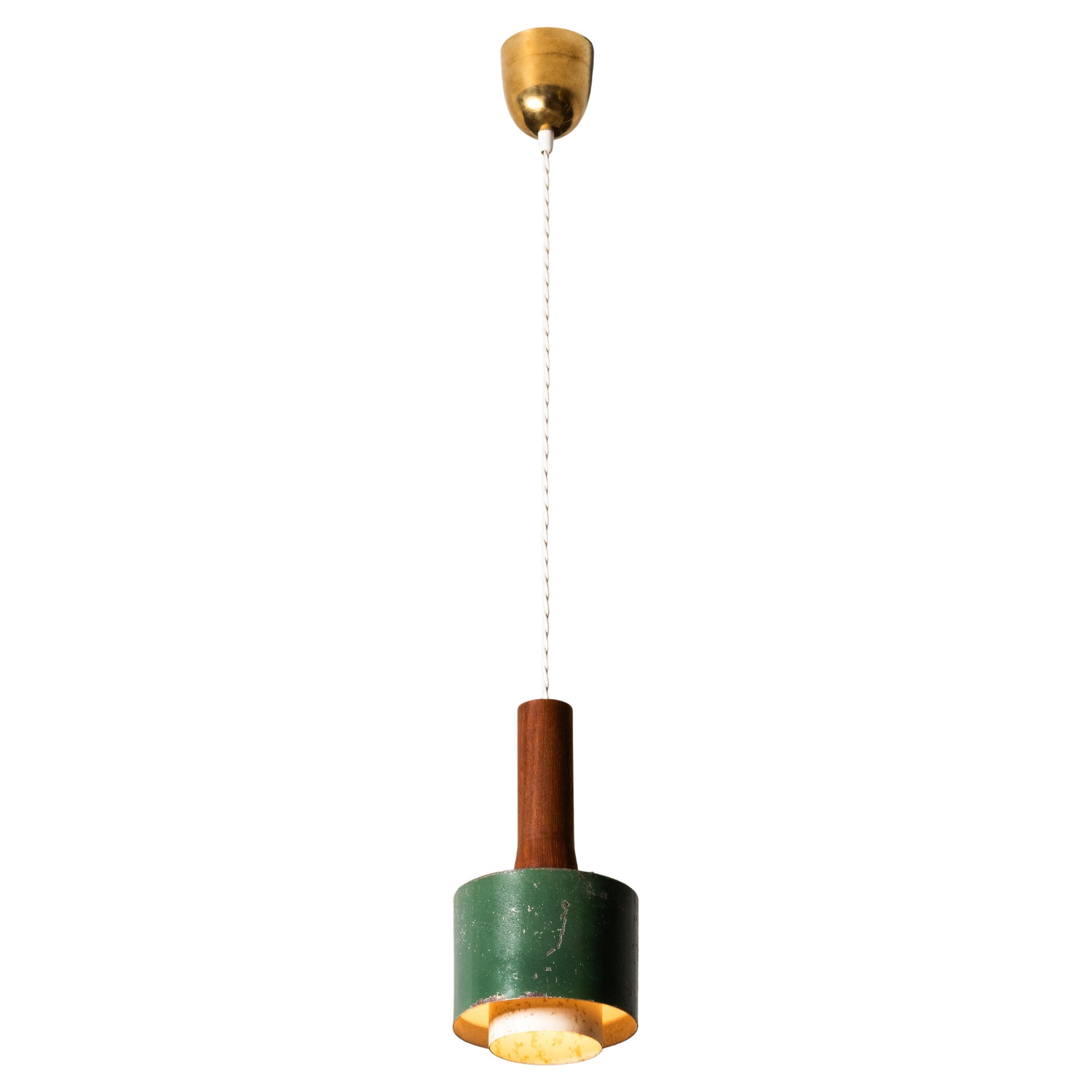 Painted Metal and Teak Pendant Light by Lyfa, Denmark, 1960s