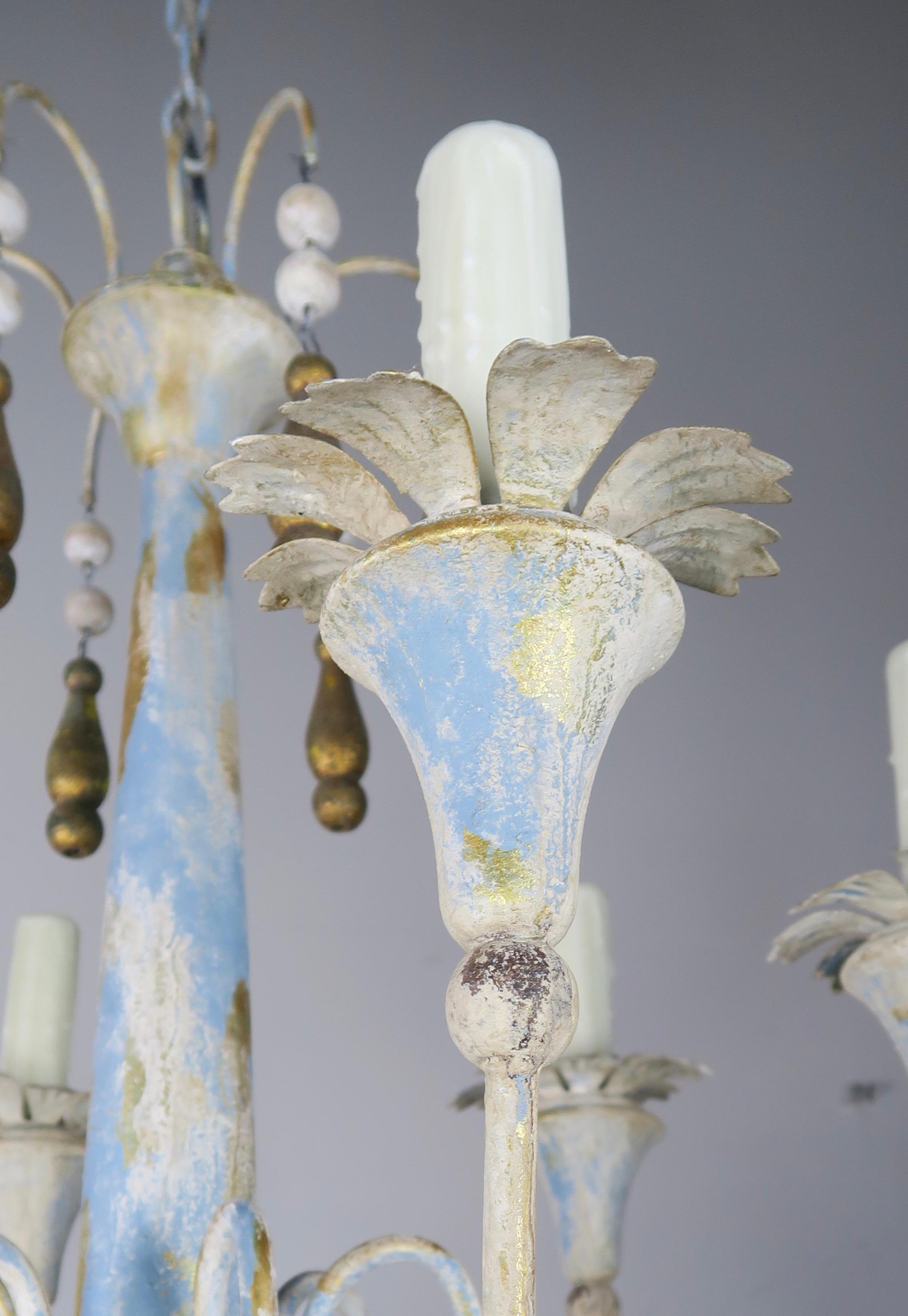 20th Century Painted Metal Chandelier with Gilt Tassels