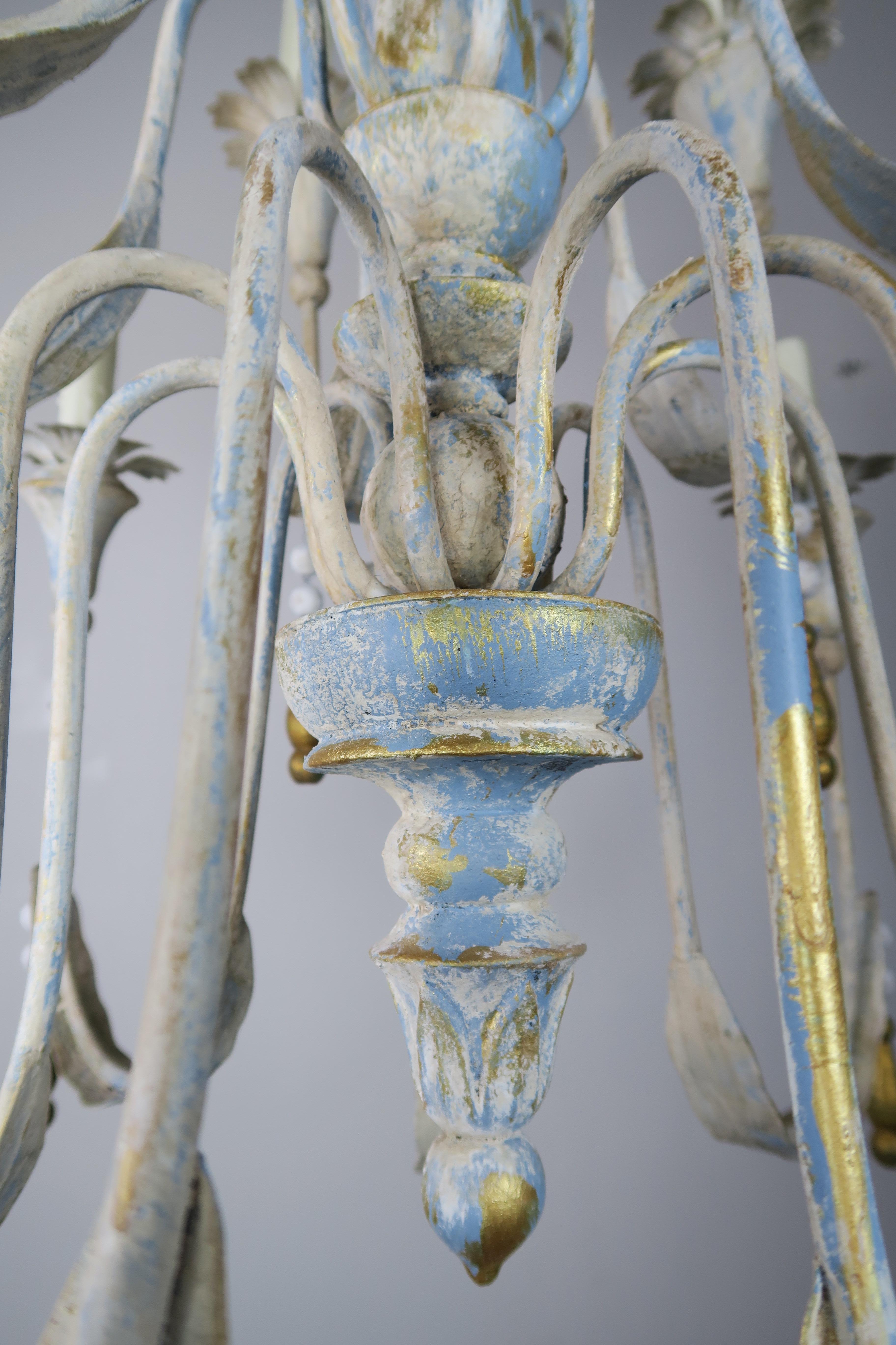 Italian Painted Metal Chandelier with Gilt Tassels