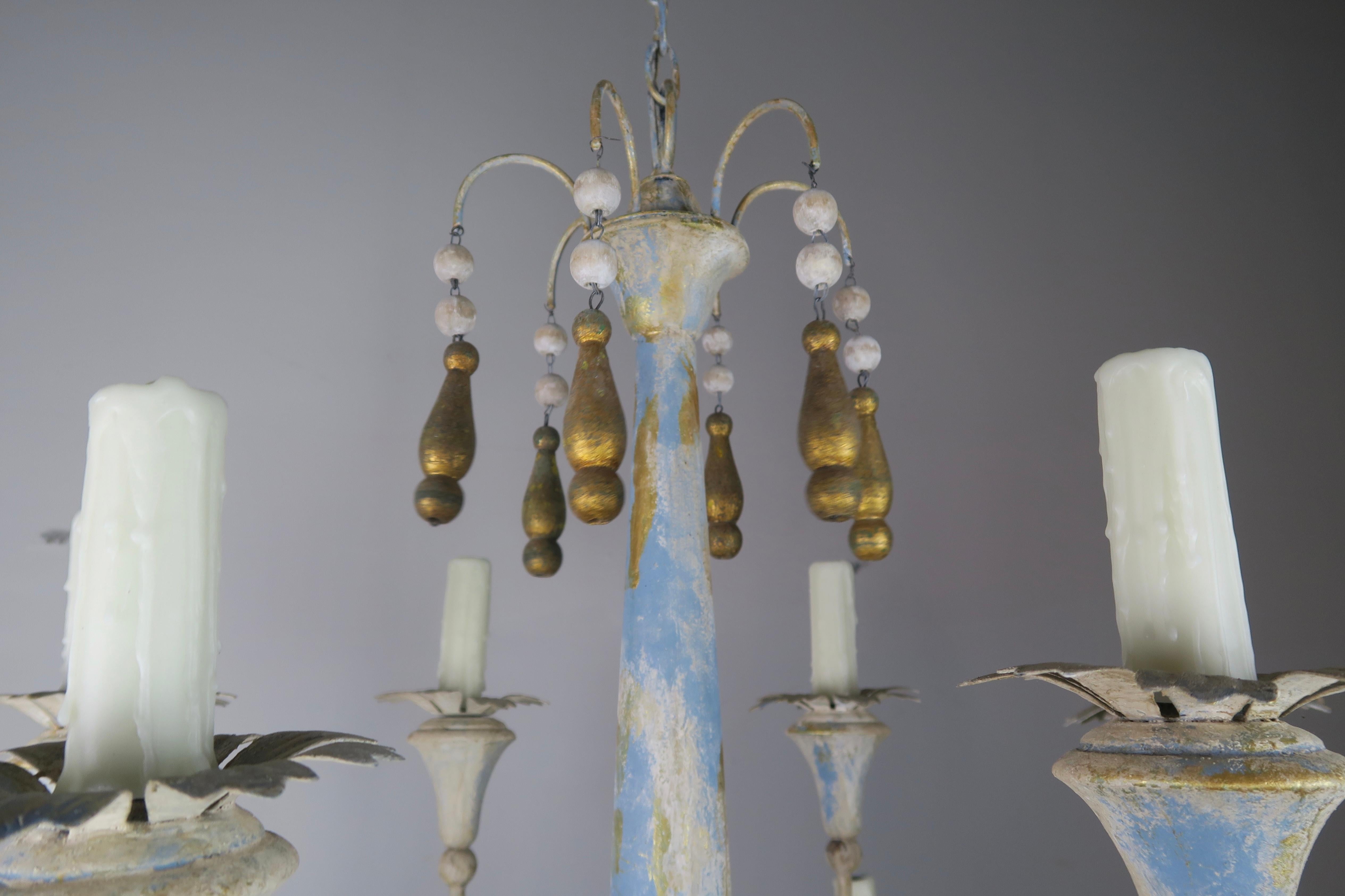 Painted Metal Chandelier with Gilt Tassels 1