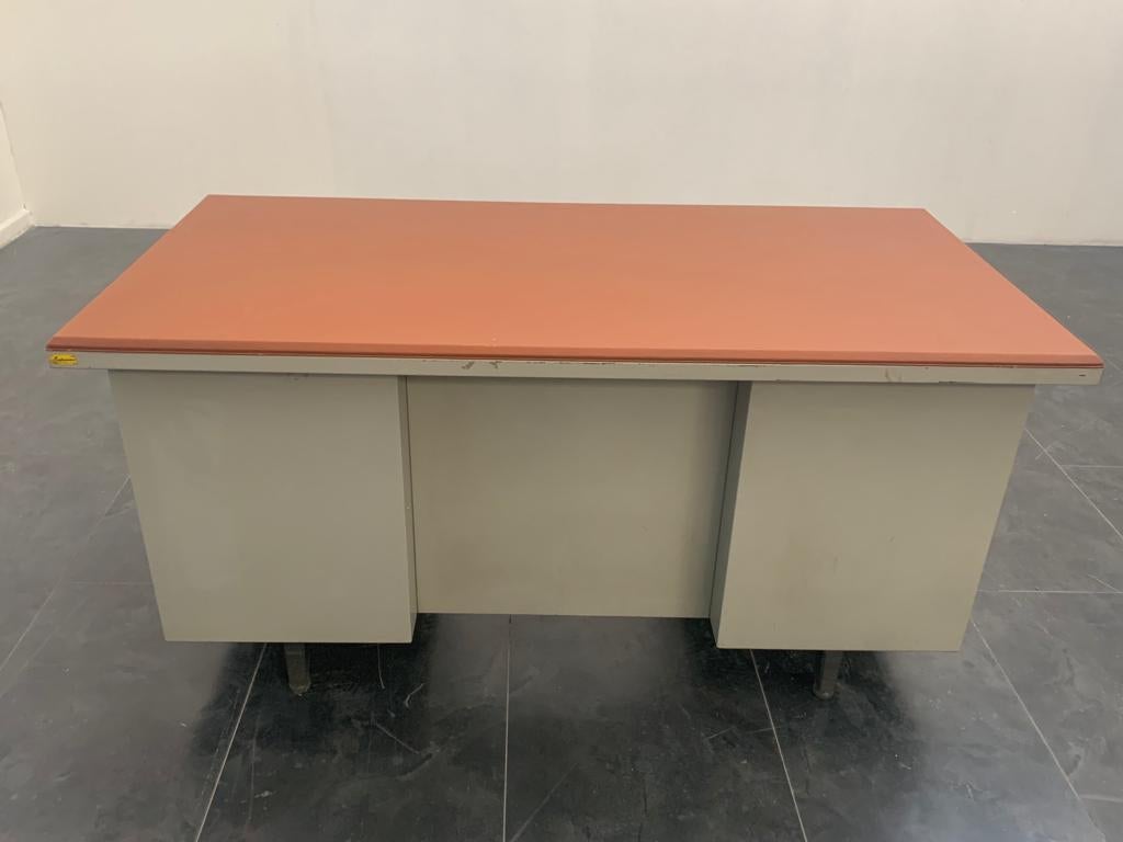 Painted Metal Desk with Brown Leatherette Top from Mermelada Estudio, 1960s For Sale 3