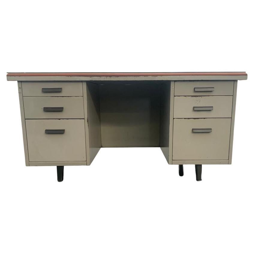 Painted Metal Desk with Brown Leatherette Top from Mermelada Estudio, 1960s For Sale