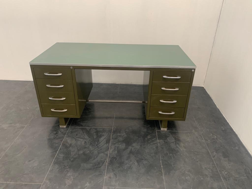 Painted metal desk with laminate top from Carlotti, 1950s.