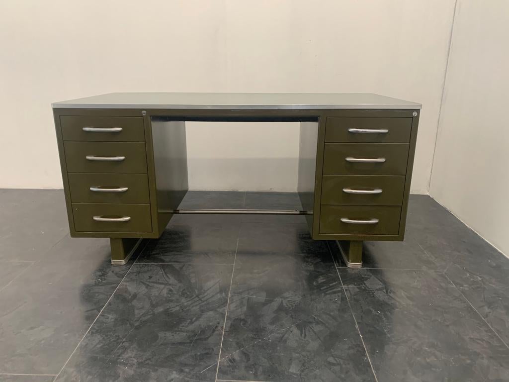 Mid-20th Century Painted Metal Desk with Laminate Top from Carlotti, 1950s For Sale