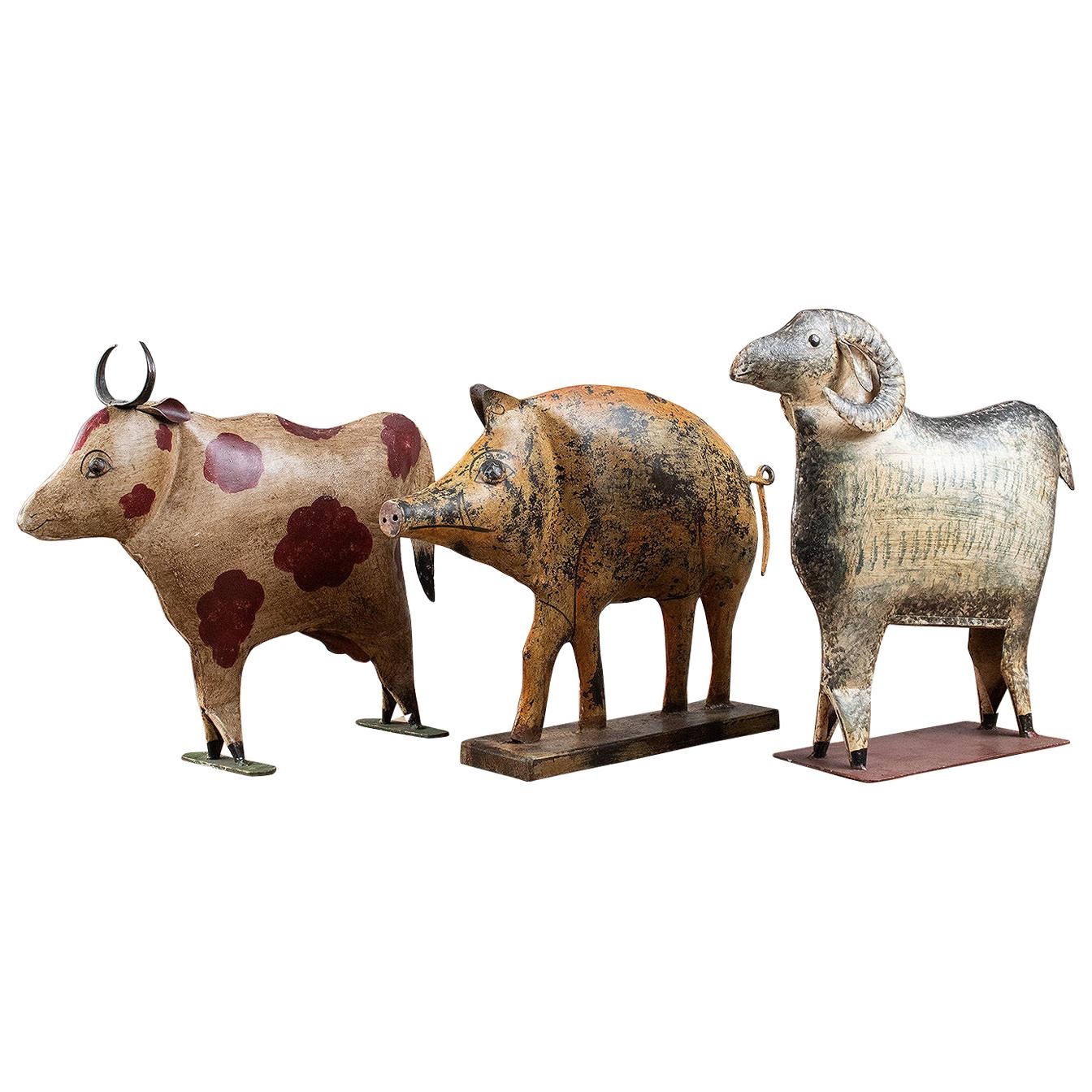 Painted Metal Farm Animal Figures, 20th Century For Sale at 1stDibs