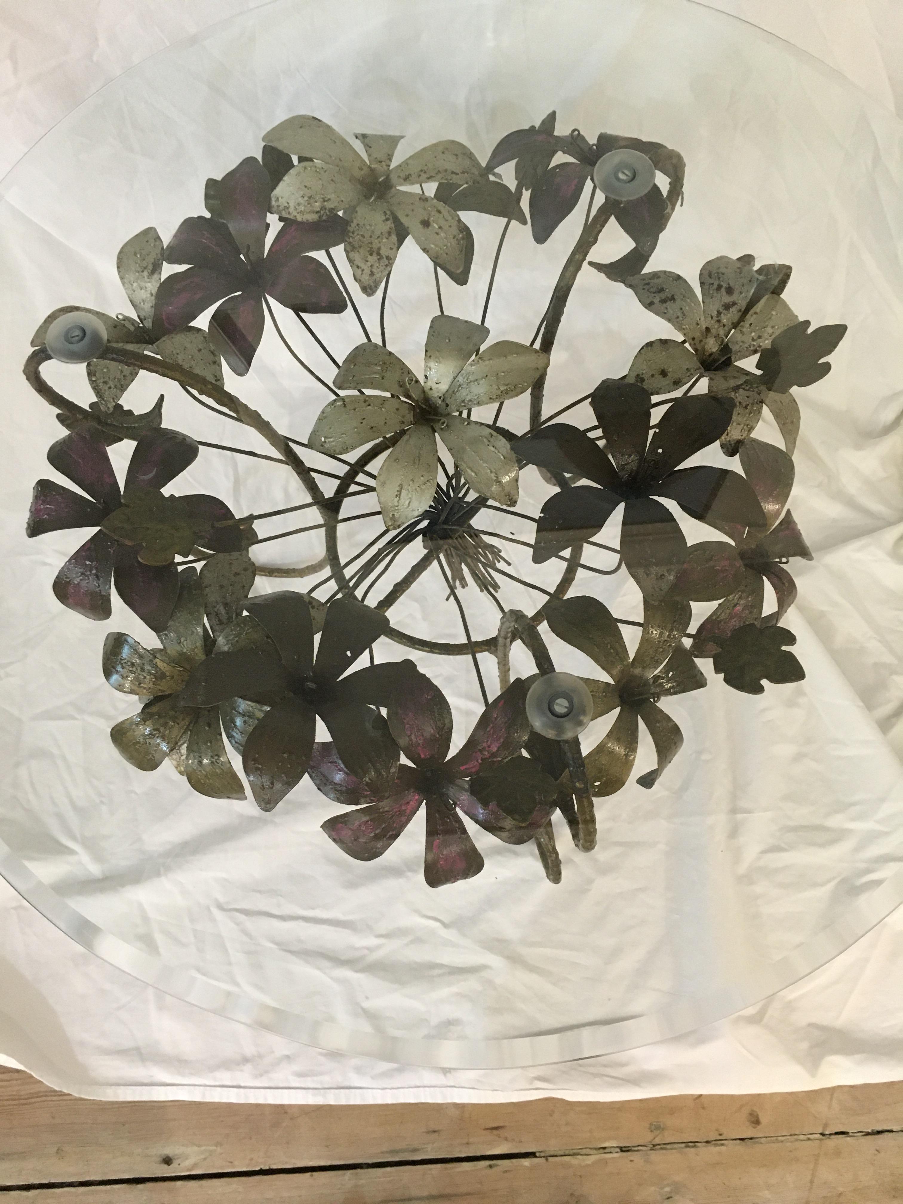 20th Century Painted Metal Flower Petal Coffee Table with Beveled Glass Top, 1960s