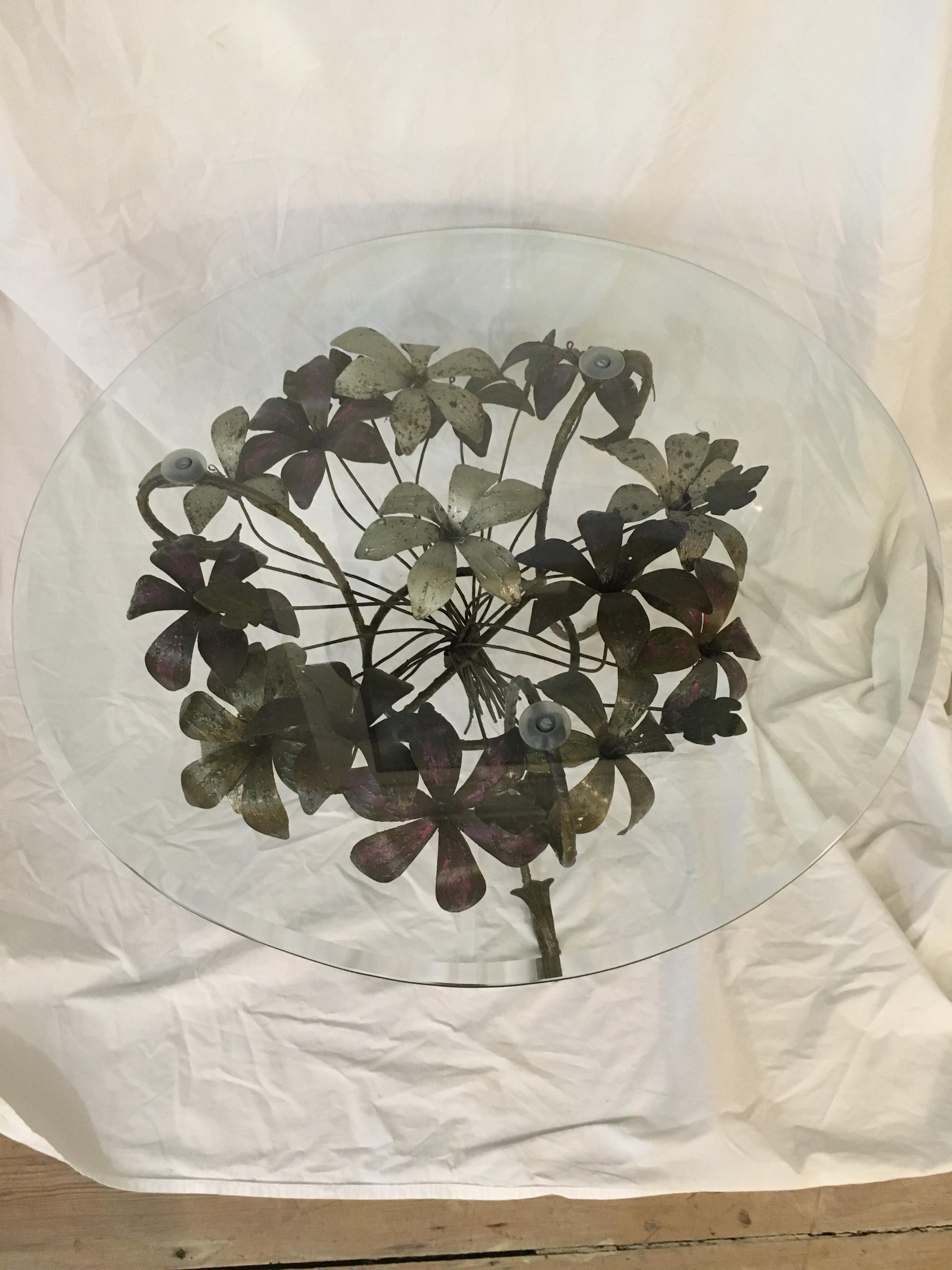 Painted Metal Flower Petal Coffee Table with Beveled Glass Top, 1960s 1