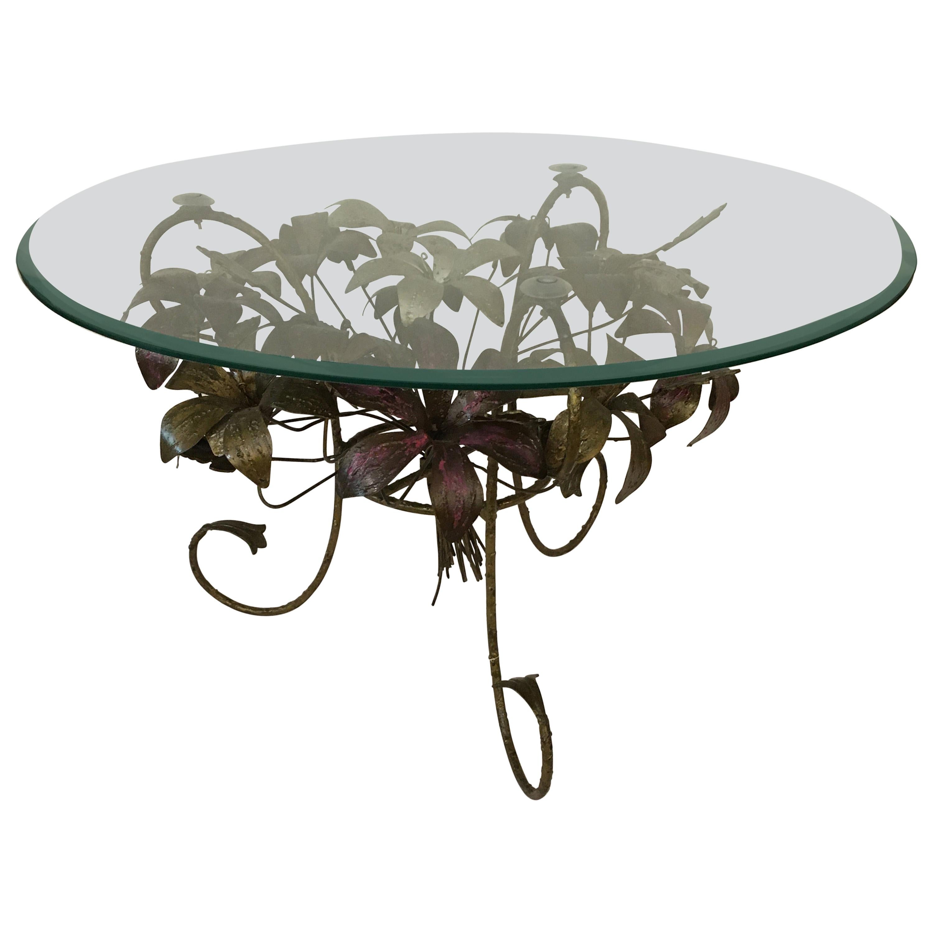 Painted Metal Flower Petal Coffee Table with Beveled Glass Top, 1960s