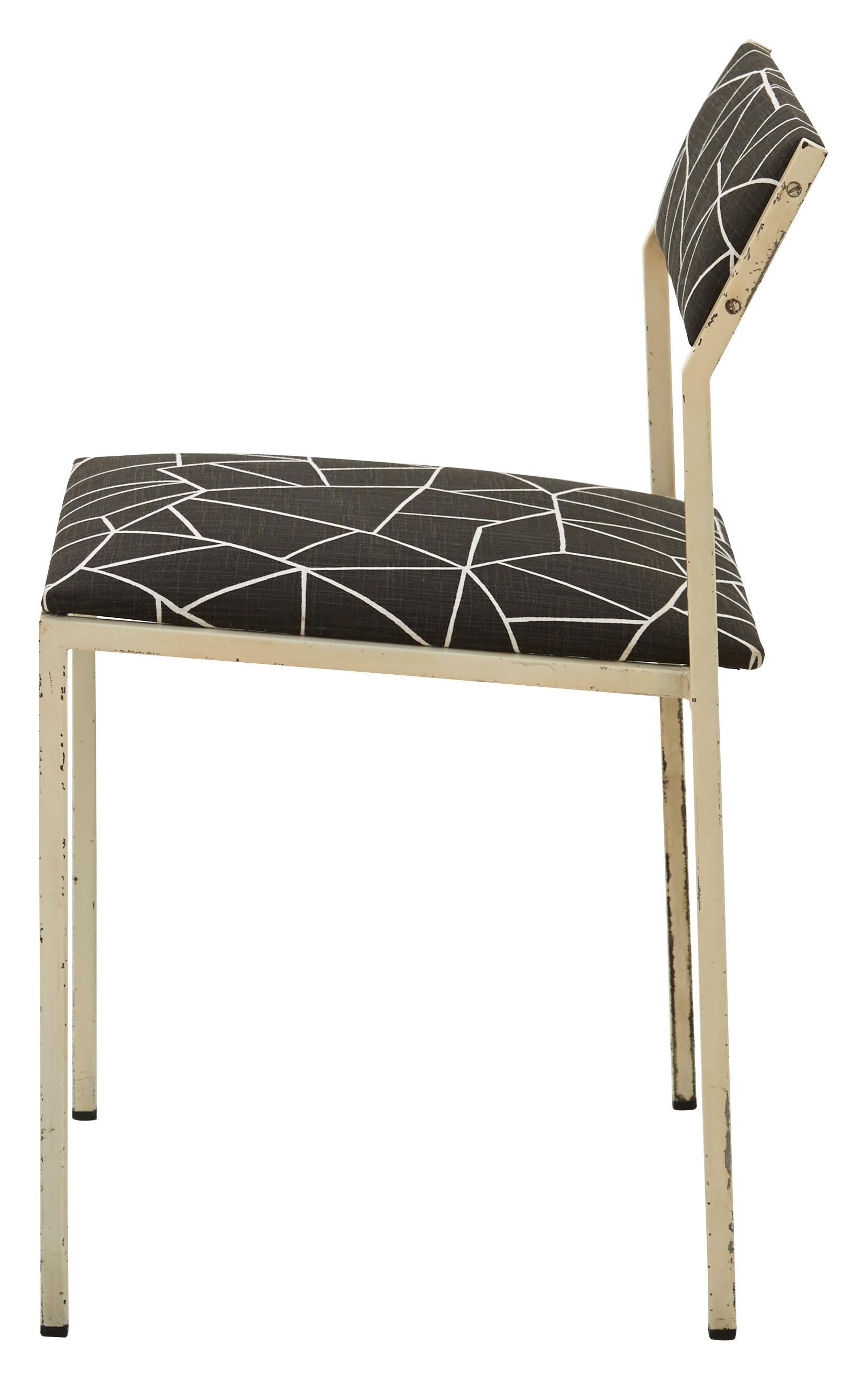 Modern Painted Metal Frame Dining Chair with Cotton Geometric Print For Sale