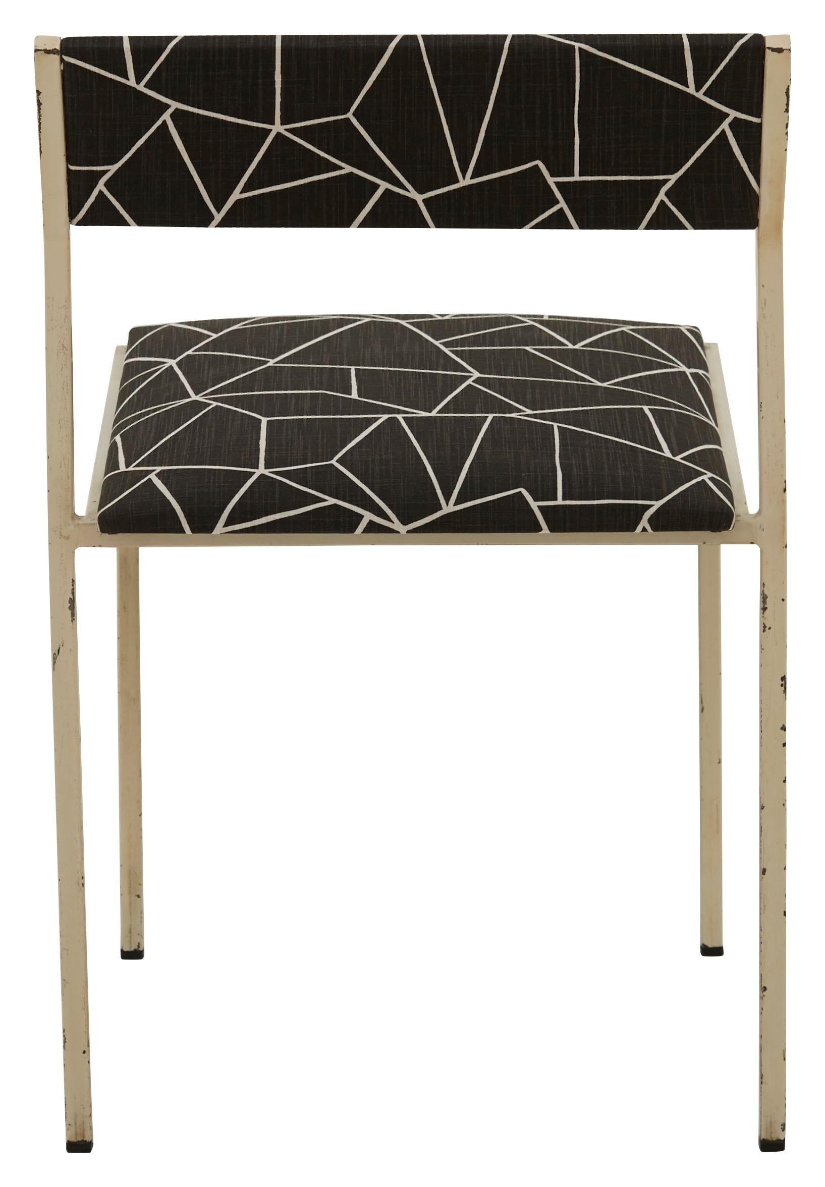 French Painted Metal Frame Dining Chair with Cotton Geometric Print For Sale