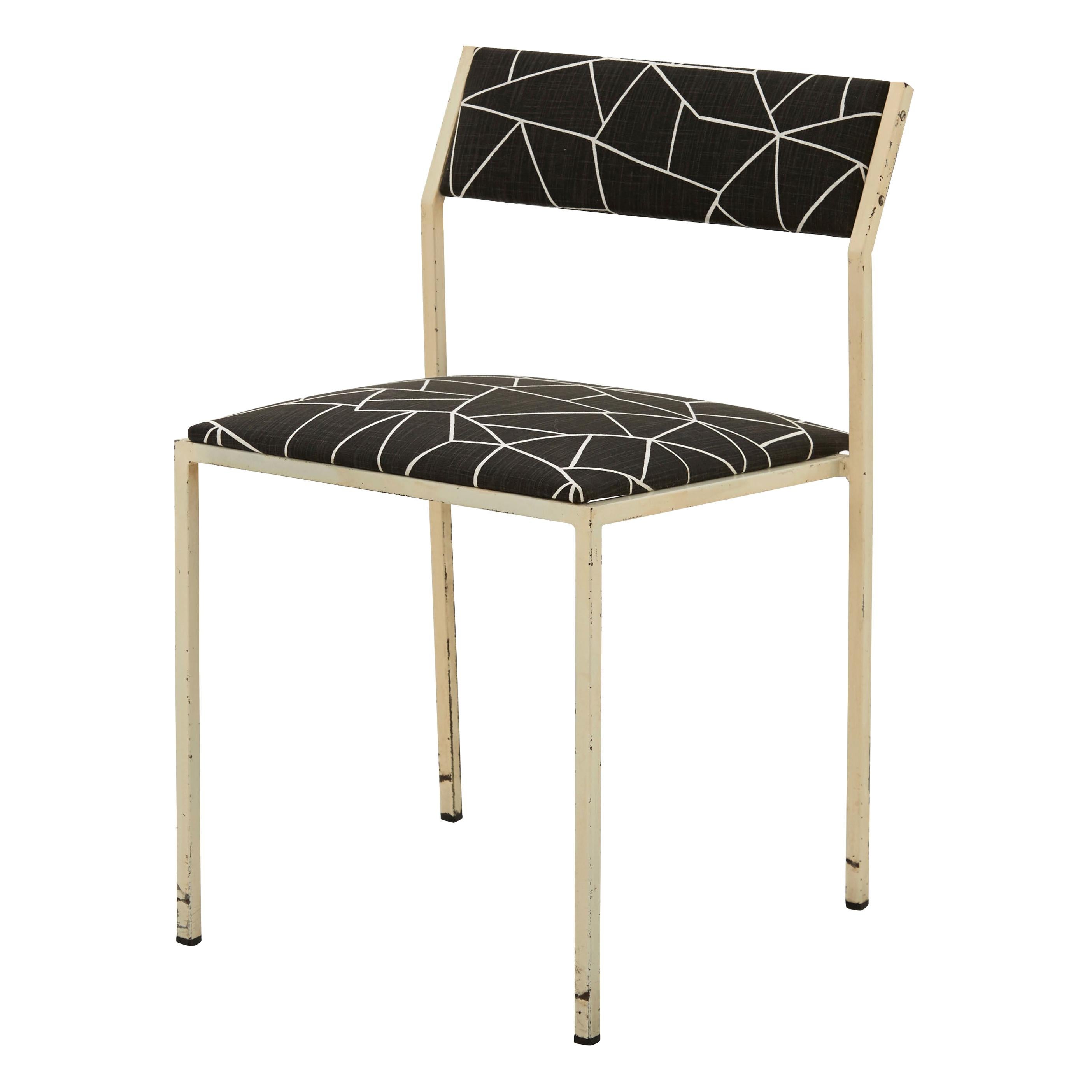 Painted Metal Frame Dining Chair with Cotton Geometric Print For Sale