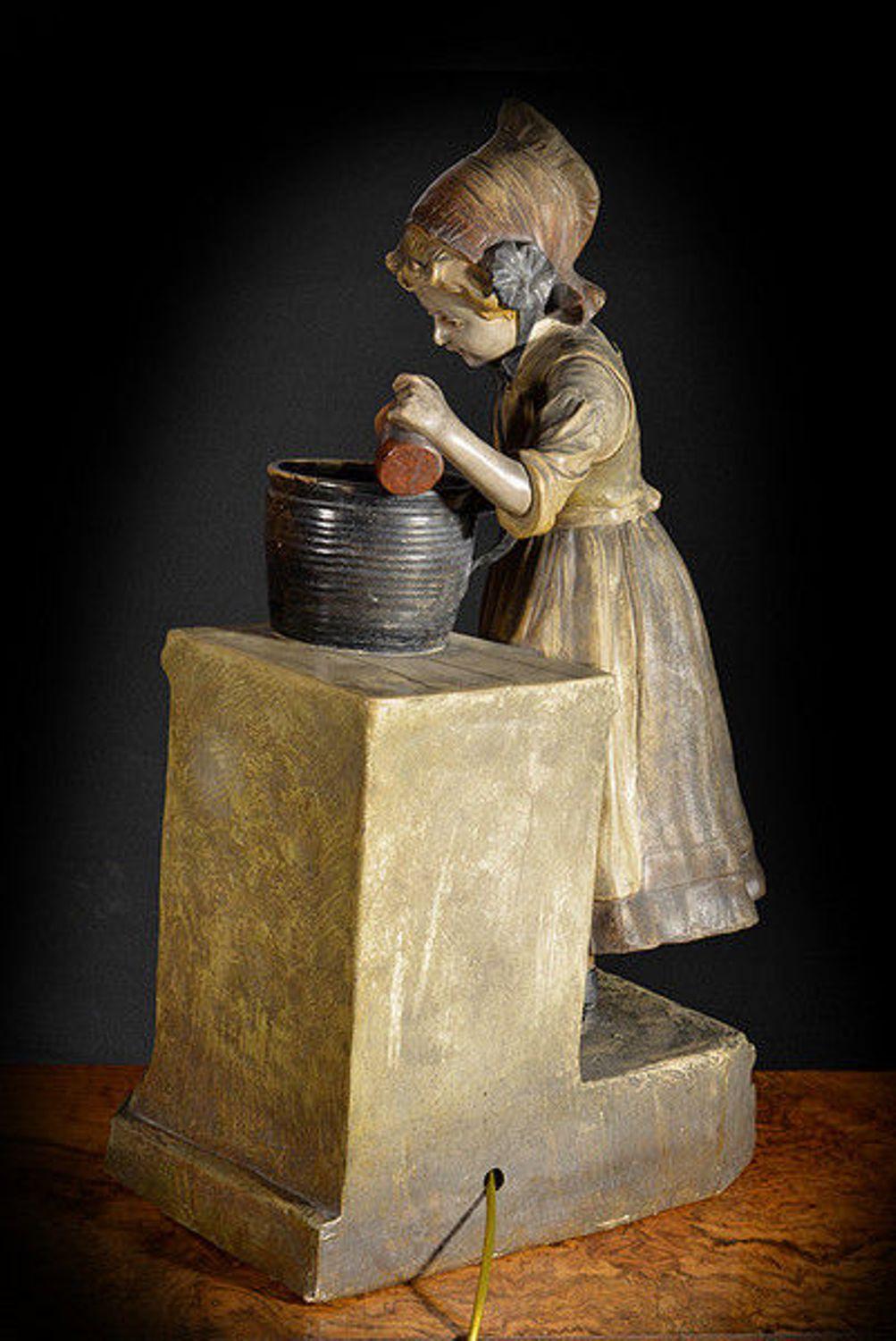 Painted Metal Lamp in the Form of a Young Girl at a Stove For Sale 1