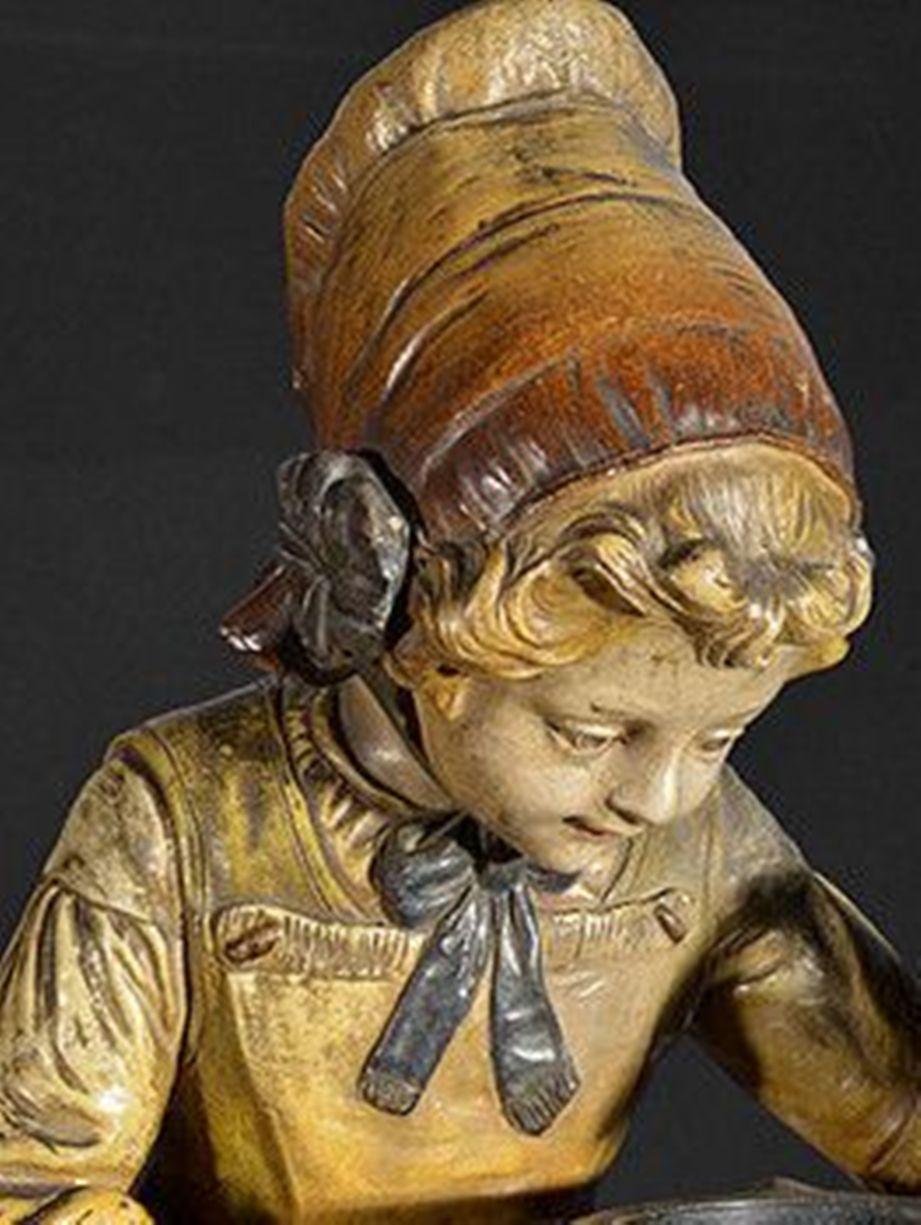 Painted Metal Lamp in the Form of a Young Girl at a Stove For Sale 3