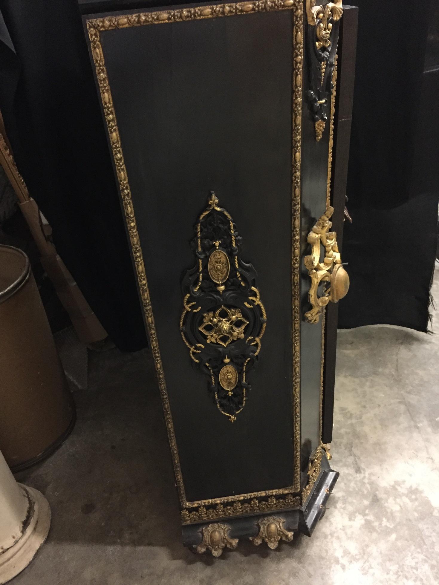 Painted Metal Mounted Ebonized Side Cabinet, 19th Century In Good Condition In Cypress, CA