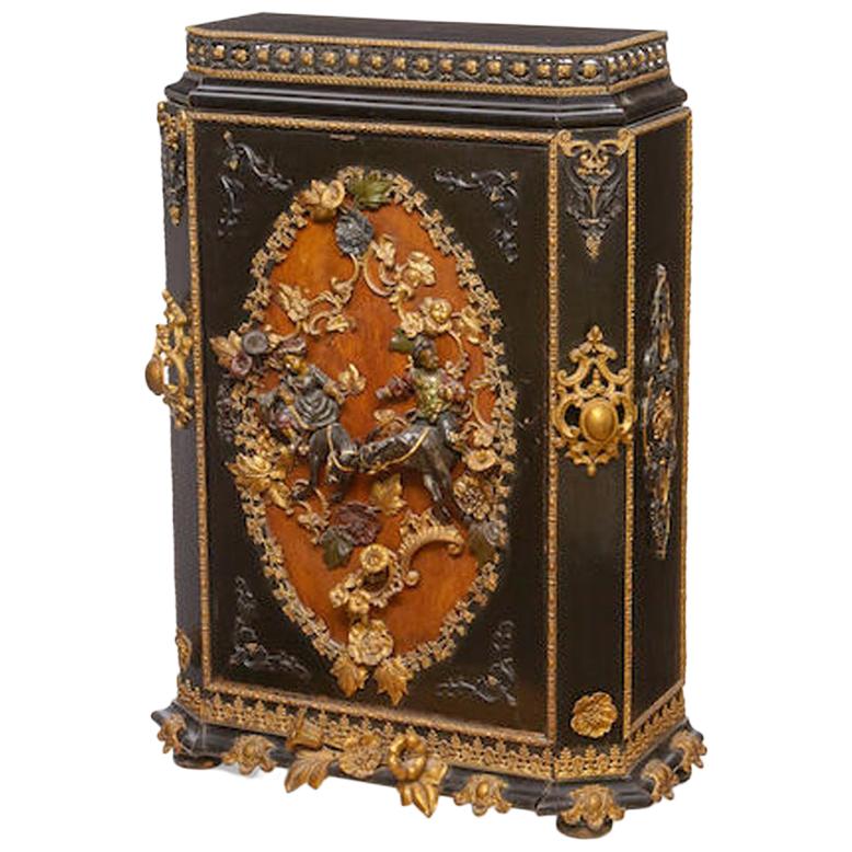 Painted Metal Mounted Ebonized Side Cabinet, 19th Century