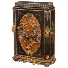 Antique Painted Metal Mounted Ebonized Side Cabinet, 19th Century