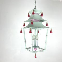 Painted Metal Pagoda Lantern with Silk Tassels