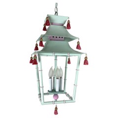 Painted Metal Pagoda Lantern with Silk Tassels
